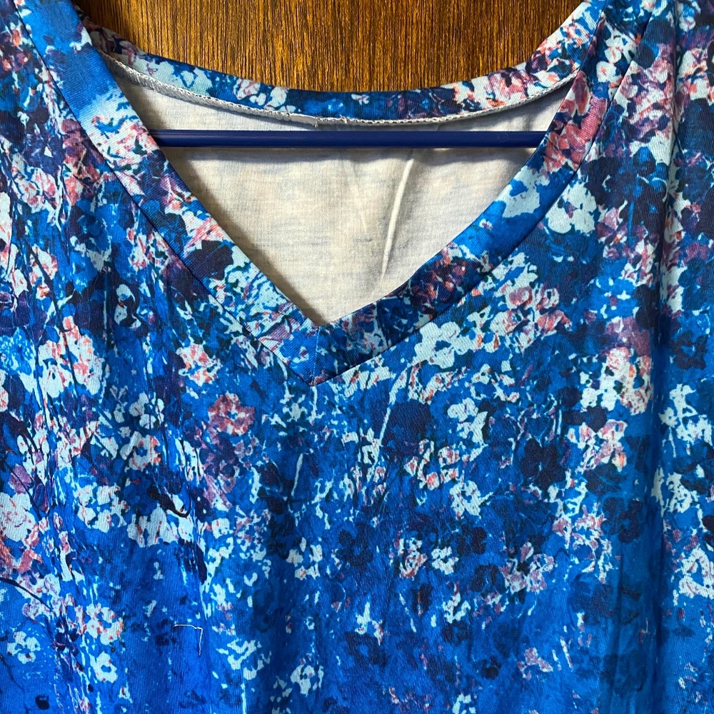 Bright blue floral sleeveless tank top